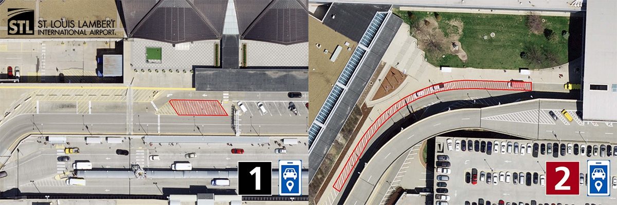 STL Airport Relocating Ride App Pickup Zones at T1 and T2 - St. Louis Lambert International Airport