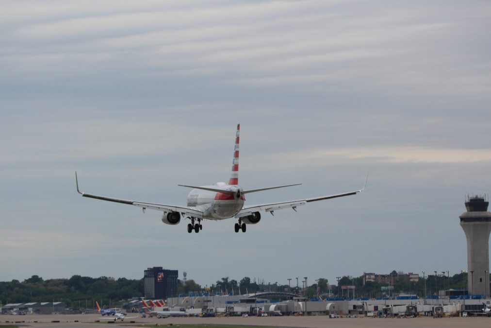 Photo of the back of an American Airlines plane as it's landing