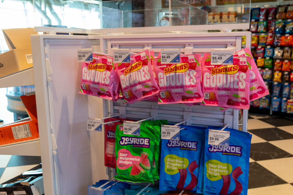 This photo shows a candy display in Lafayette Square Mkt. in which Starburst Goodies are shown.