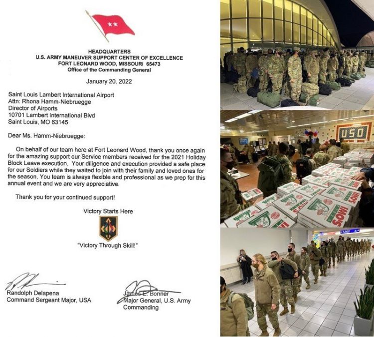 Photo montage of dozens of military service people next to a letter of thanks