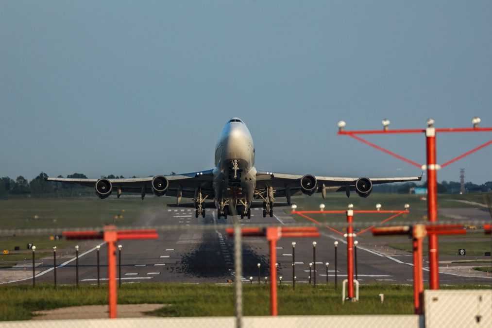 Photo of a plane taking off from a runway