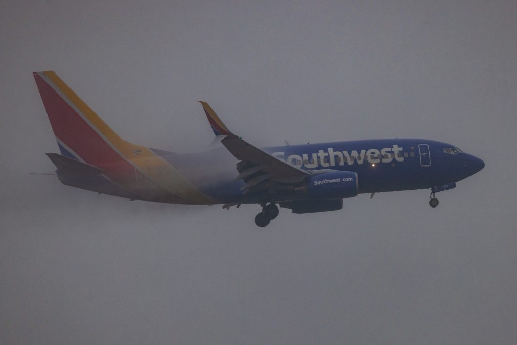 Photo of southwest airplane in flight.