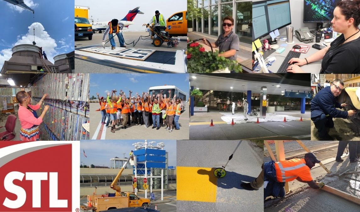 A photo montage of airport employees doing various tasks