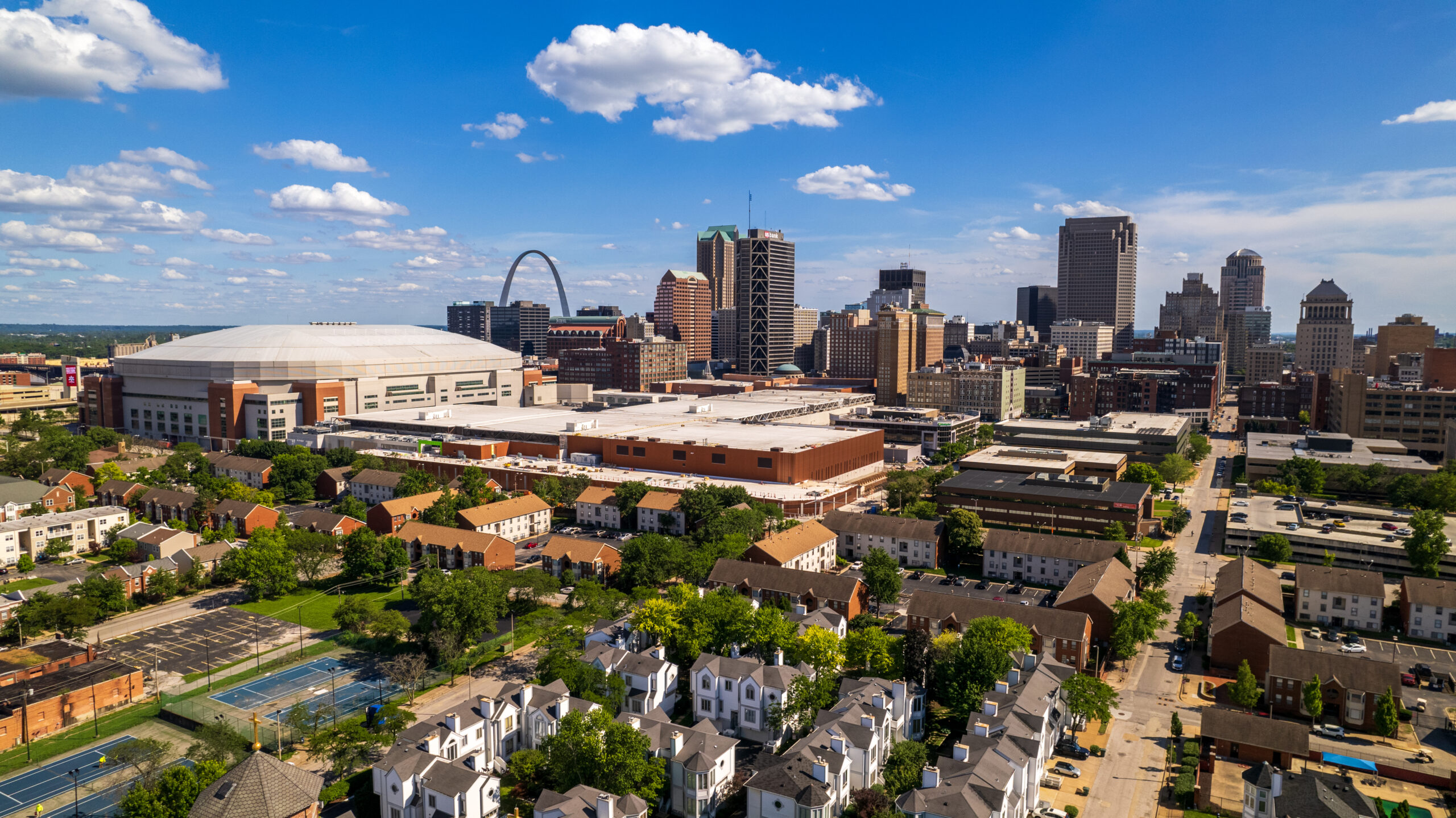 This is a view of downtown St. Louis. The view shows the area from Cass Avenue looking southeast.