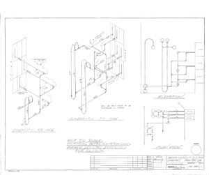 Black and white engineering drawing showing schematic and plan views of piping layout for light fixtures, including labeled pipes and conduit, with notes and title block at the bottom right.