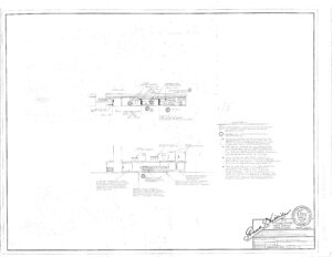Engineering drawing showing side and top views of a vehicle with labeled measurements and notes. A signature and official stamp appear in the lower right corner, along with a title block containing project information.