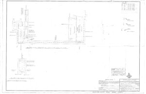 Architectural blueprint showing detailed structural drawings and measurements for a building’s loading dock and supporting areas, produced by Laclede Steel Company, with notes, labels, and scale details in the lower right corner.