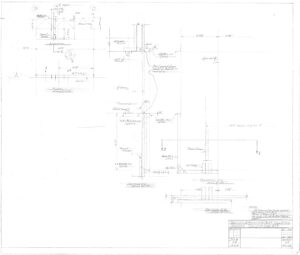 Technical architectural drawing showing detailed section views, measurements, material notations, and construction notes for a structural wall assembly; includes scales, labels, and a title block in the lower right corner.