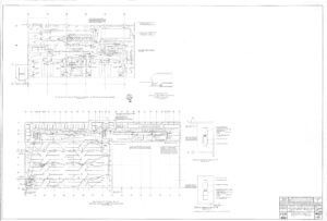 Architectural blueprint showing detailed plans for an electrical distribution system, including layout diagrams, labeled components, wiring paths, and technical notes for a building’s power and lighting infrastructure.