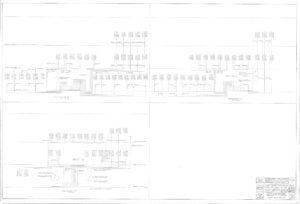 A detailed technical diagram with labeled boxes and connecting lines, likely representing an electrical or network schematic. The diagram includes multiple sections split across the page with a title block in the lower right corner.