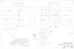 A technical engineering schematic displaying multiple wiring diagrams, grid layouts, and electrical components, including labeled lines, symbols, and a hexagonal pattern in the lower left corner. The drawing includes detailed annotations.