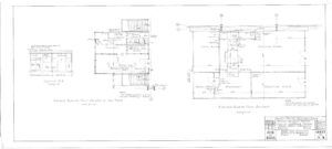 Architectural blueprint showing two raised floor plan layouts with labeled rooms, sections, and dimensions. Includes living room, dining room, kitchen, sink room, and notes. Title block is at the bottom right.