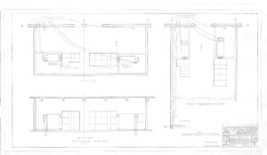 Technical architectural drawing showing plan and section views of transformer rooms. Includes labeled components, measurements, and wiring paths with a title block at the bottom right corner containing project details.