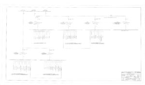 A technical electrical schematic diagram showing interconnected lines, labels, and symbols representing various electrical components and circuits. A title block with project details is located in the bottom right corner.