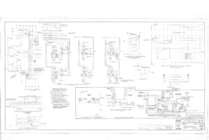 Detailed technical engineering drawing with multiple electrical diagrams, wiring layouts, circuit schematics, notes, and a title block labeled “Elementary and Interconnection Wiring Diagrams” for a wastewater treatment plant.