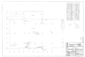 Black and white construction site plan showing a large rectangular building outline, location of columns, various symbols, a legend, and a title block labeled “McConnell Dowell” in the lower right corner.