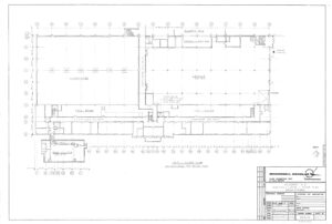 Architectural floor plan labeled Level 1 Floor Plan for Building 31, showing room layouts, walls, doors, and labels, with a title block at the bottom right corner for McDonnell Douglas, including project details and a north arrow.