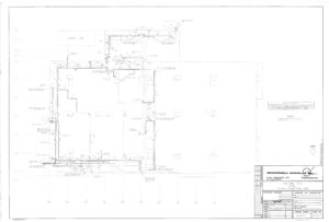 A technical architectural drawing showing the steam and condensate piping layout for a building, with labels, directional arrows, and a title block in the lower right corner detailing the project and drawing information.