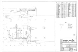 Blueprint of a building floor plan showing rooms, doors, windows, and electrical symbols, with a legend, notes, and title block listing the project name, address, architect, sheet title, and other project details.