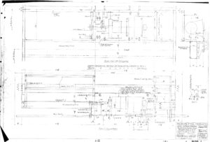 Black and white technical engineering drawing with precise measurements, labels, annotations, and diagrams for a steel door. Title block in the lower right corner details project information and drawing scale.