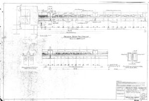 Black and white technical drawing of a steel door with detailed measurements, side and top views, sectional diagrams, and construction notes. Title block in the bottom right corner lists Truscon Steel Products as the manufacturer.