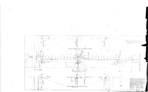 Faded architectural drawing labeled BASMENT PLAN, showing floor layouts, support columns, measurements, and notes. Features title block in lower right corner with project info, and various annotations throughout.