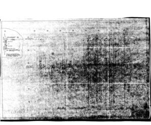 A faded, black-and-white engineering blueprint or technical drawing with labels and symbols, showing structural details and measurements. The document is worn and difficult to read in some areas.