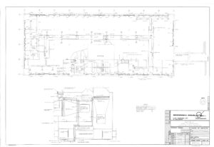 Architectural blueprint showing the floor plan for a building, including entrances, interior rooms, numbered annotations, measurements, and a title block labeled McDonnell Douglas in the bottom right corner.
