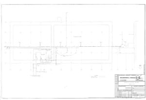 Engineering blueprint showing a floor plan layout with labeled sections, lines, and measurements. The bottom right corner displays a title block for McDonnell Douglas Corporation with project details and approval signatures.