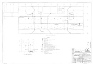 Architectural floor plan drawing with room outlines, structural details, symbols, and notes. The title block at the bottom right reads McDonnell Douglas, showing project information and scale. North is indicated in the bottom right corner.