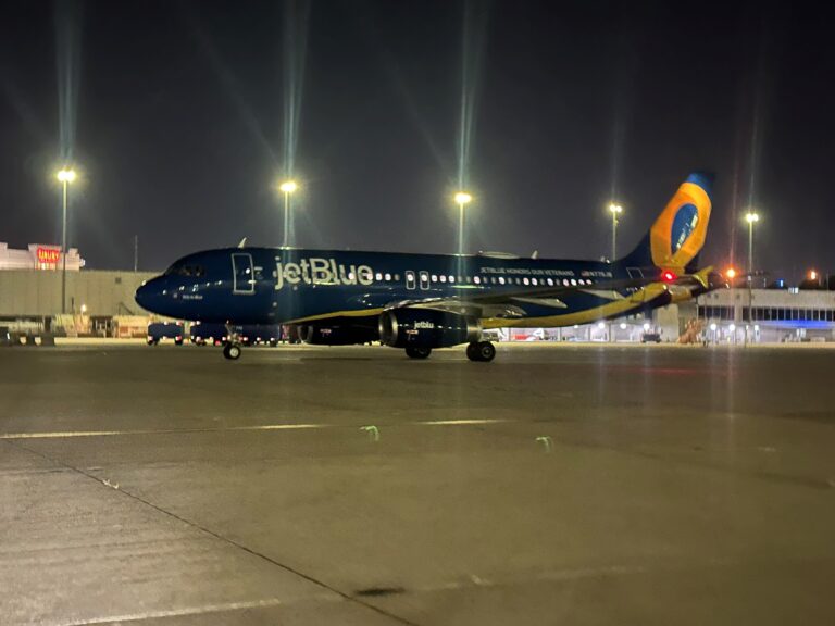 A photo of a JetBlue Airways 737 on the tarmac during the early morning hours on Monday, September 15, 2025.