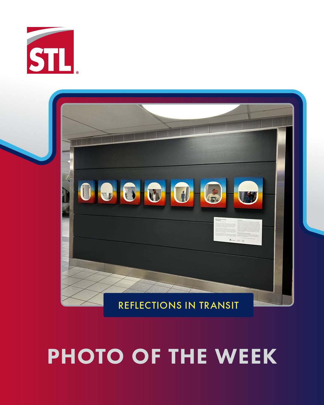This photo shows the artwork “Passengers” by the Evan and Stacey Studio. The artwork is uses mirrors in the window areas of a side of a jet plane that makes up the artwork. It creates a reflective look of the area around it.