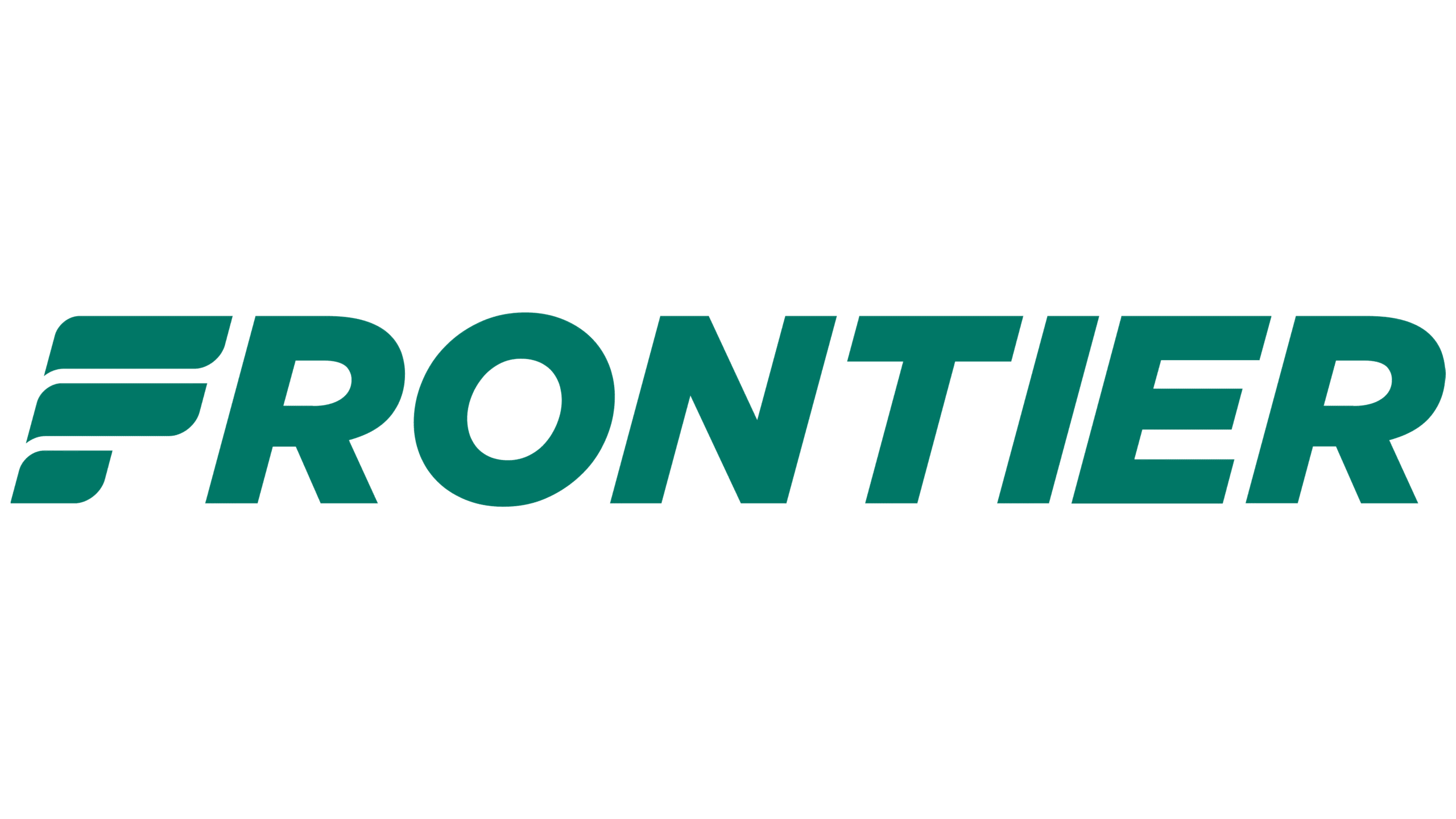 This the the logo of Frontier Airlines. The Frontier logo features bold green and gray italic text paired with a stylized animal tail and a winged letter 'F' icon.